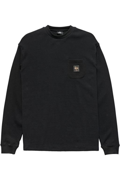 Stussy Mens Workwear Waffle Long Sleeve T Shirt Black - HISYR8547